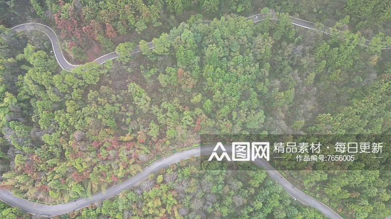 大自然绿色植物森林蜿蜒盘山公路云雾缭绕航素材