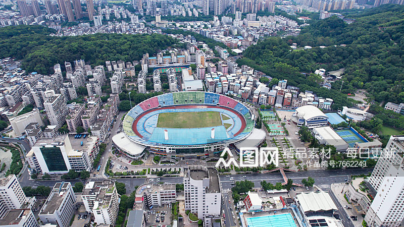 福建龙岩体育中心体育馆航拍素材