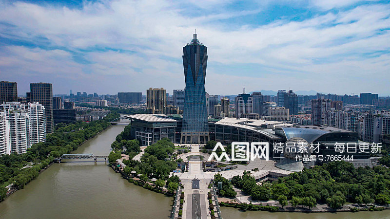 杭州西湖广场城市地标建筑航拍素材