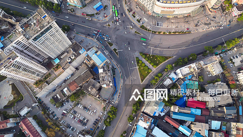 城市十字交叉路口拥堵交通车辆航拍图素材