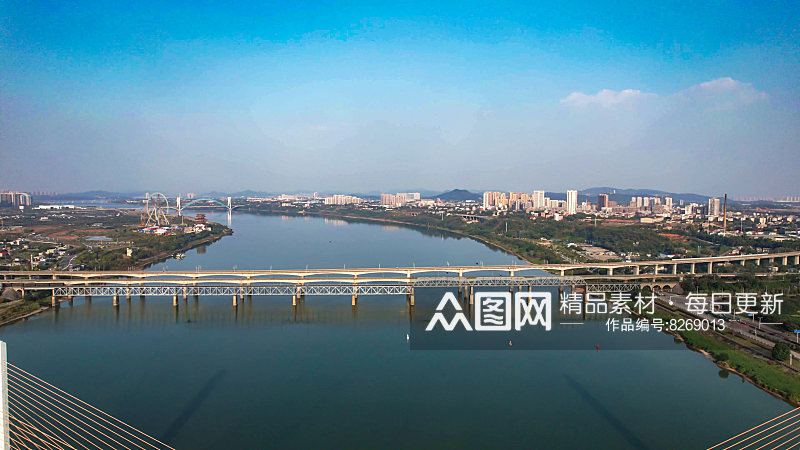 湖南湘潭湘江三桥交通航拍图素材
