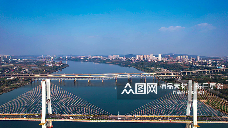 湖南湘潭湘江三桥交通航拍图素材