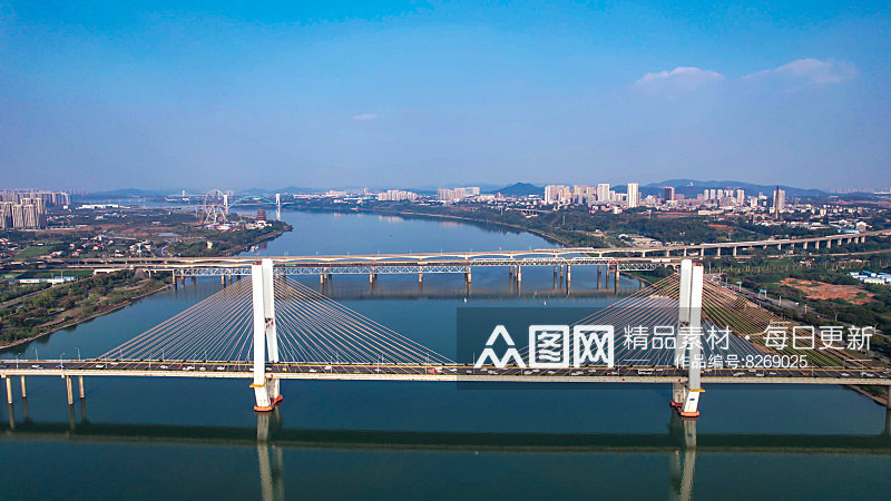 湖南湘潭湘江三桥交通航拍素材