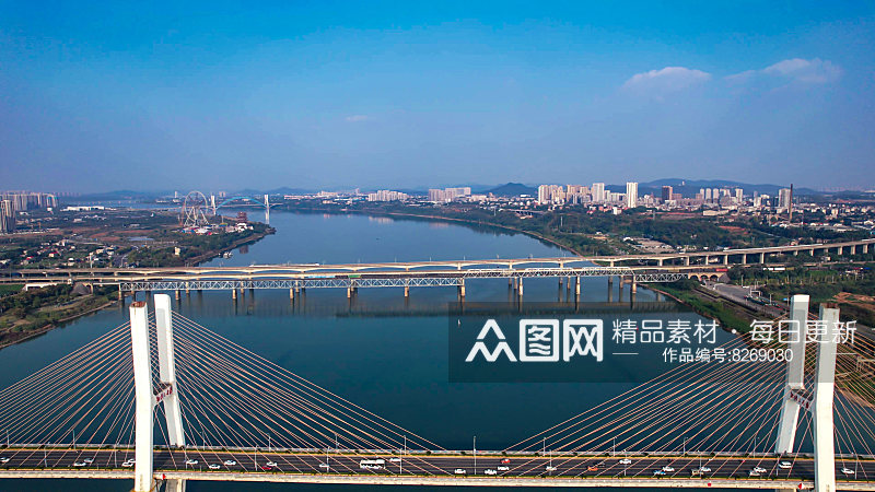 湖南湘潭湘江三桥交通航拍素材