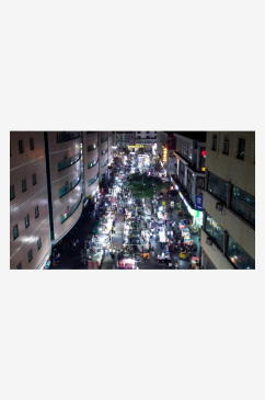 邯郸夜市步行街夜景人流航拍