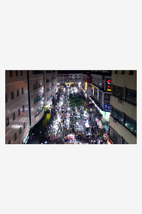 城市风光邯郸夜市步行街夜景人流航拍