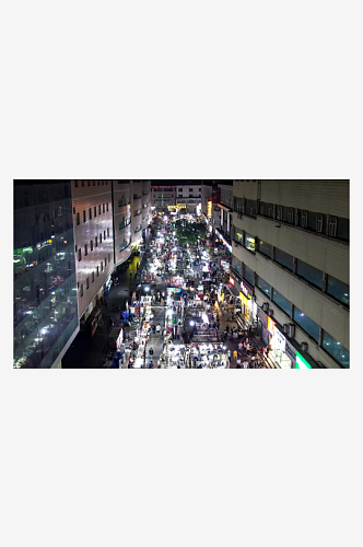 城市风光邯郸夜市步行街夜景人流航拍