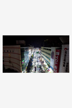 河北邯郸夜市步行街夜景人流航拍
