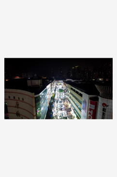 河北邯郸夜市步行街夜景人流航拍