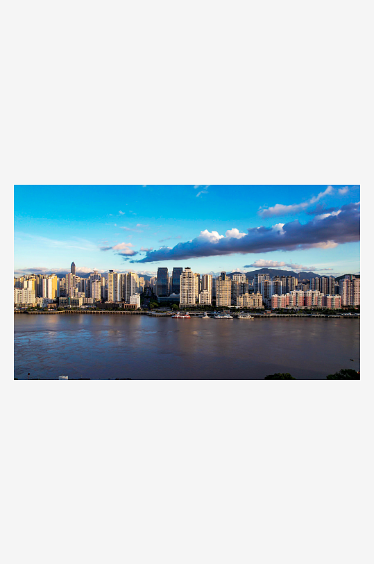 温州瓯江城市高楼建筑蓝天白云航拍