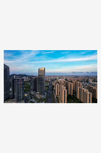 浙江台州城市建筑高楼大厦蓝天白云航拍