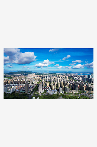 台州城市建筑高楼大厦蓝天白云航拍