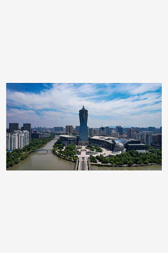 杭州西湖广场地标建筑航拍