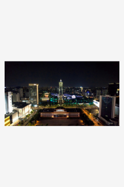 杭州城市夜景西湖广场航拍图