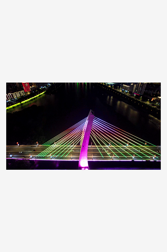 江西赣州飞龙大桥夜景灯光航拍图