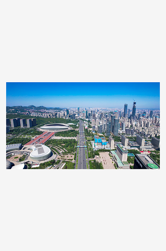 山东济南城市建设高楼大厦交通航拍图