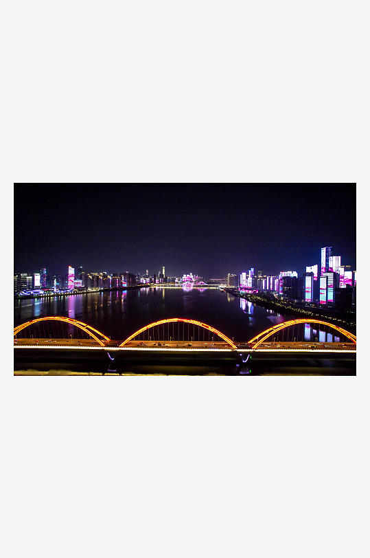湖南长沙湘江福元路大桥夜景航拍