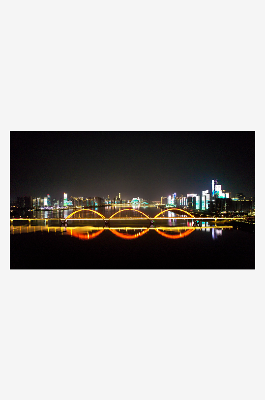湖南长沙湘江福元路大桥夜景航拍