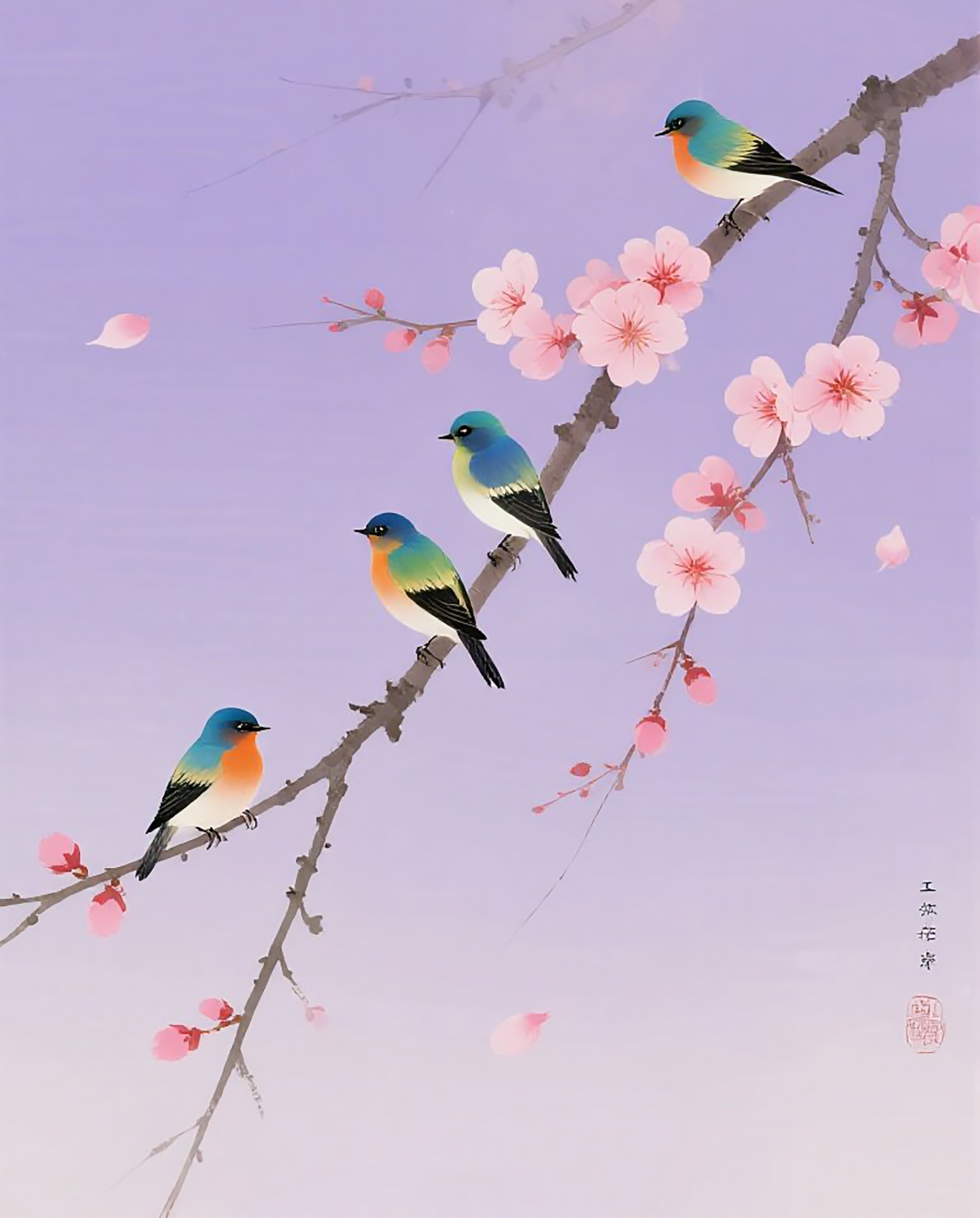 三只小巧玲珑的小鸟在树枝上欢叫雀跃素材