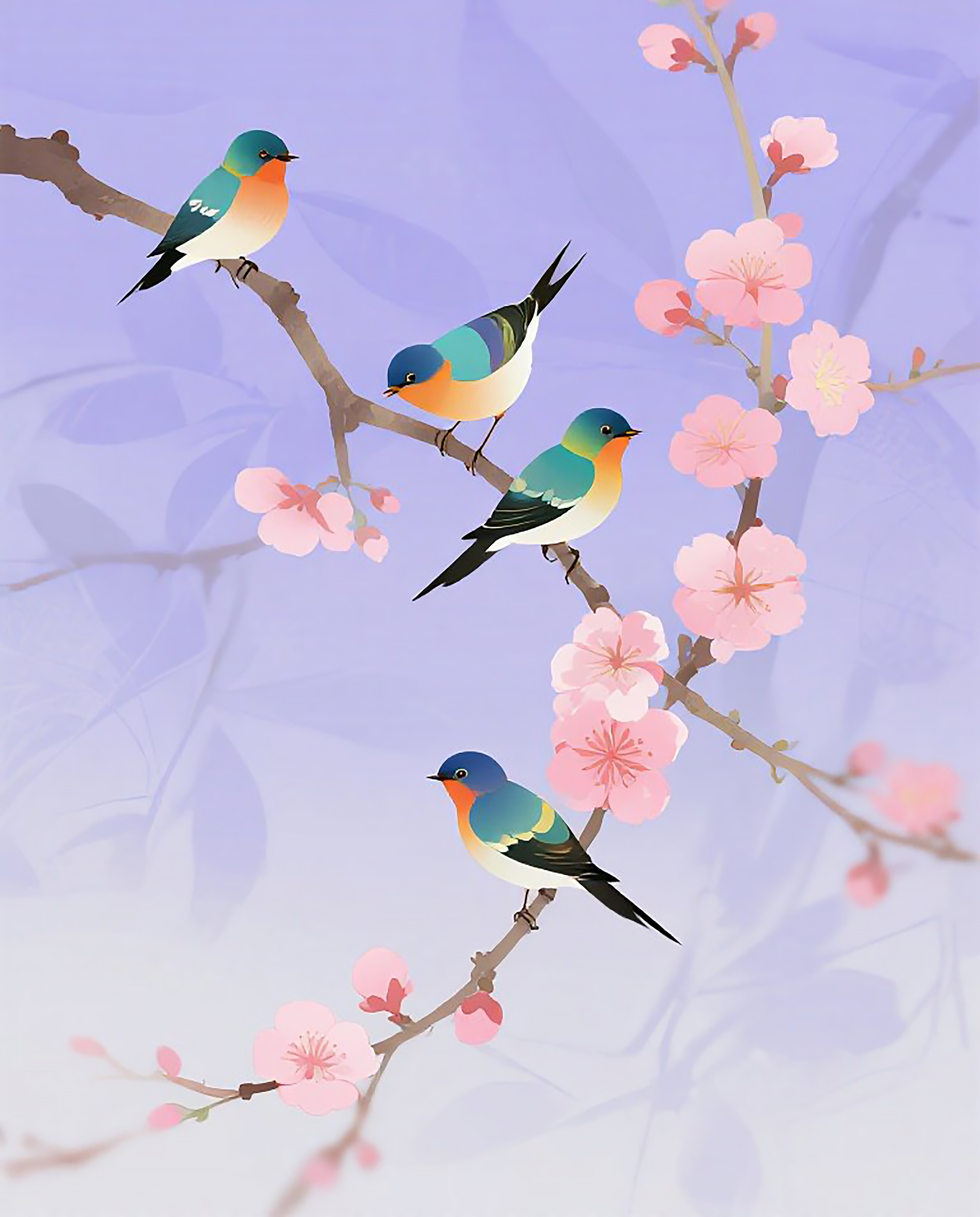 三只小巧玲珑的小鸟在树枝上欢叫雀跃素材