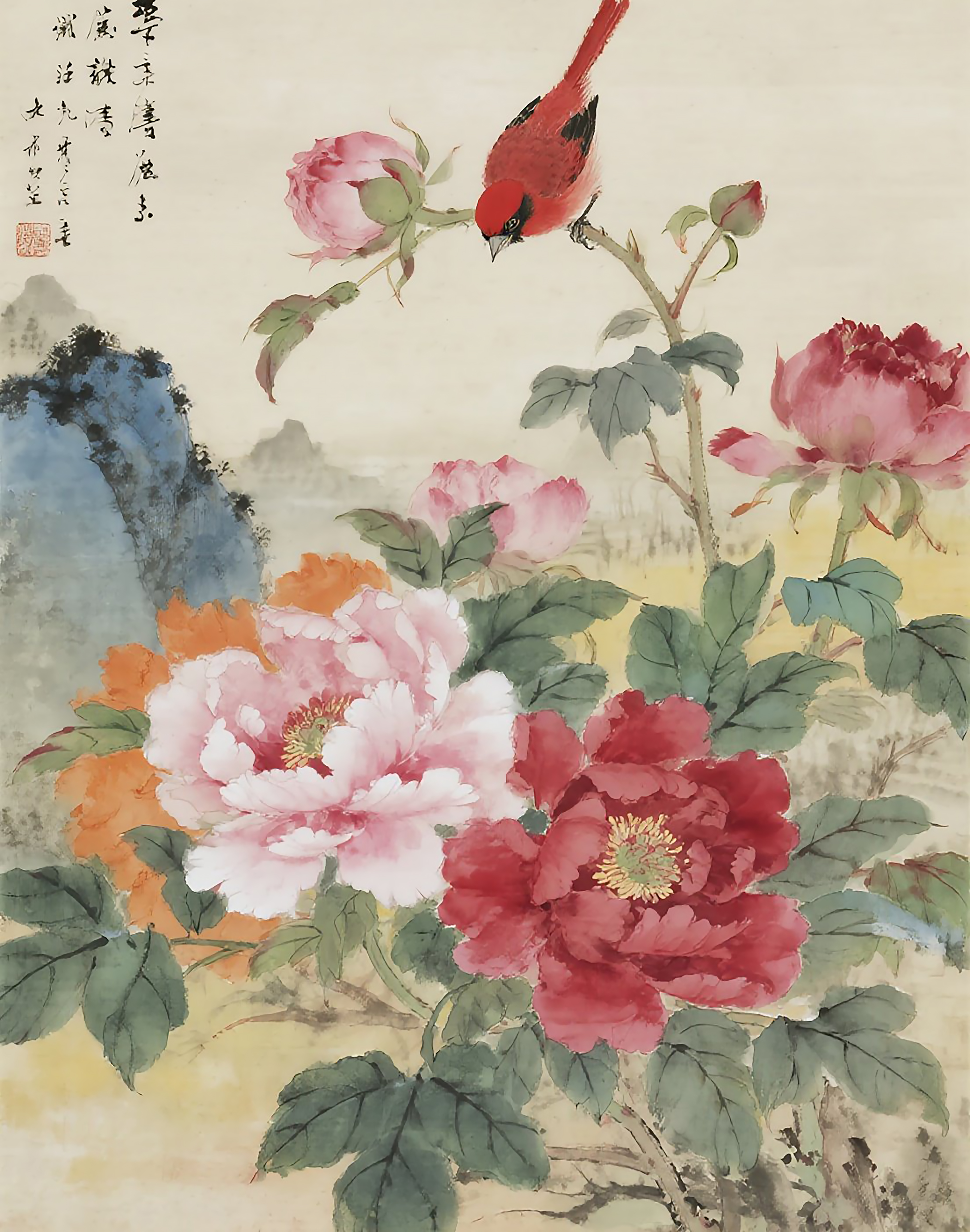 牡丹花花鸟中式图片素材