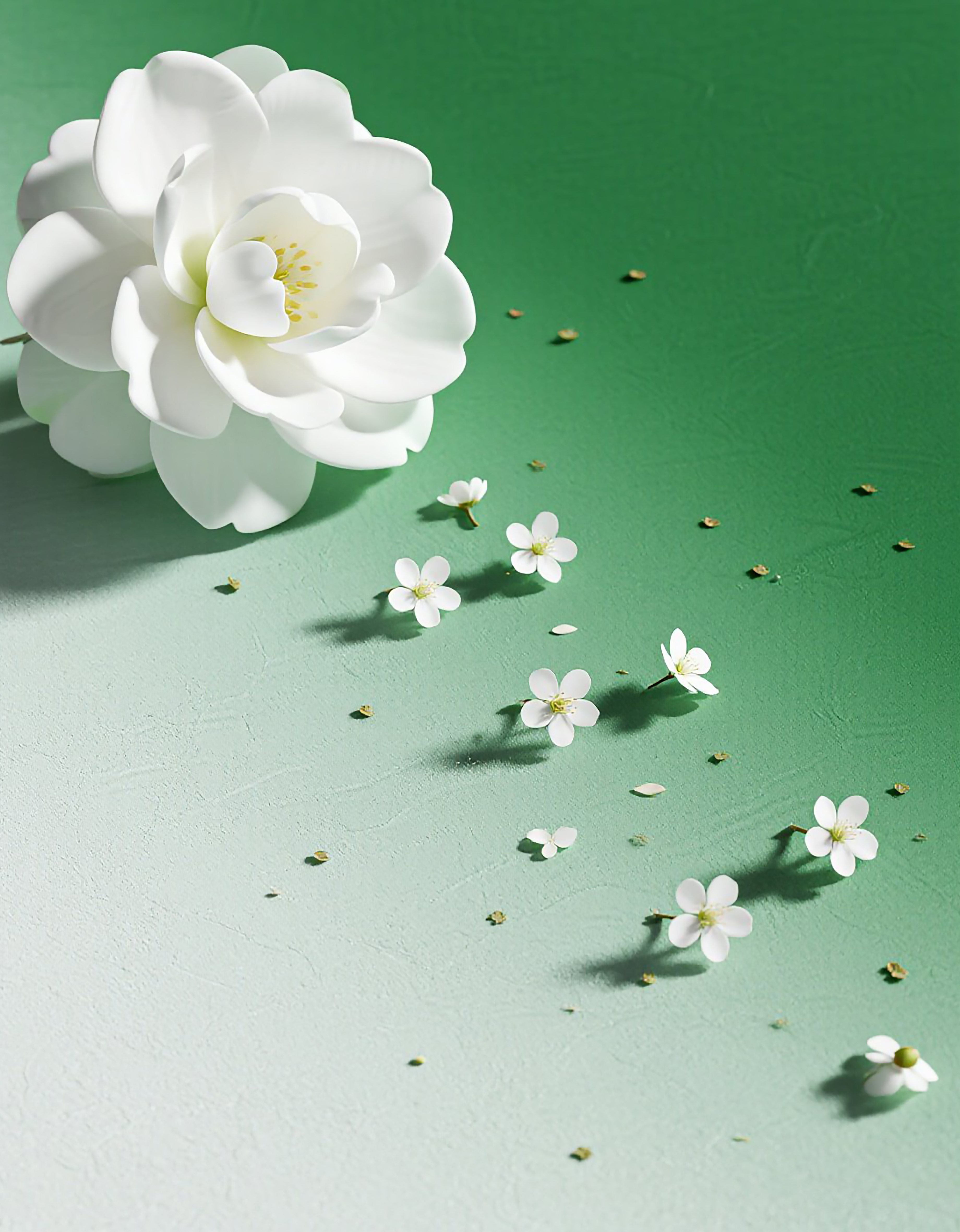 三五朵清晰的小白花插画素材