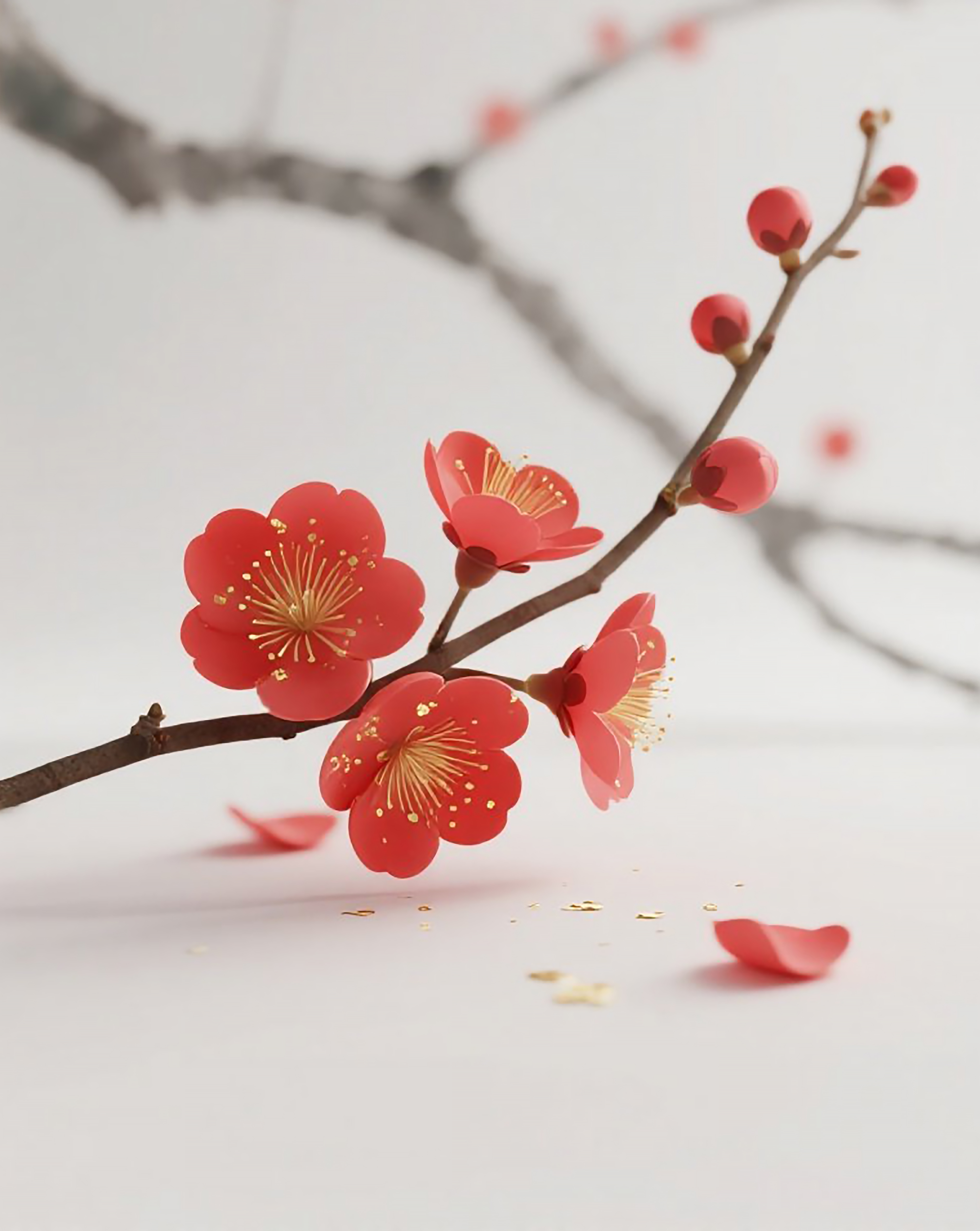 水墨画梅花红色梅花素材