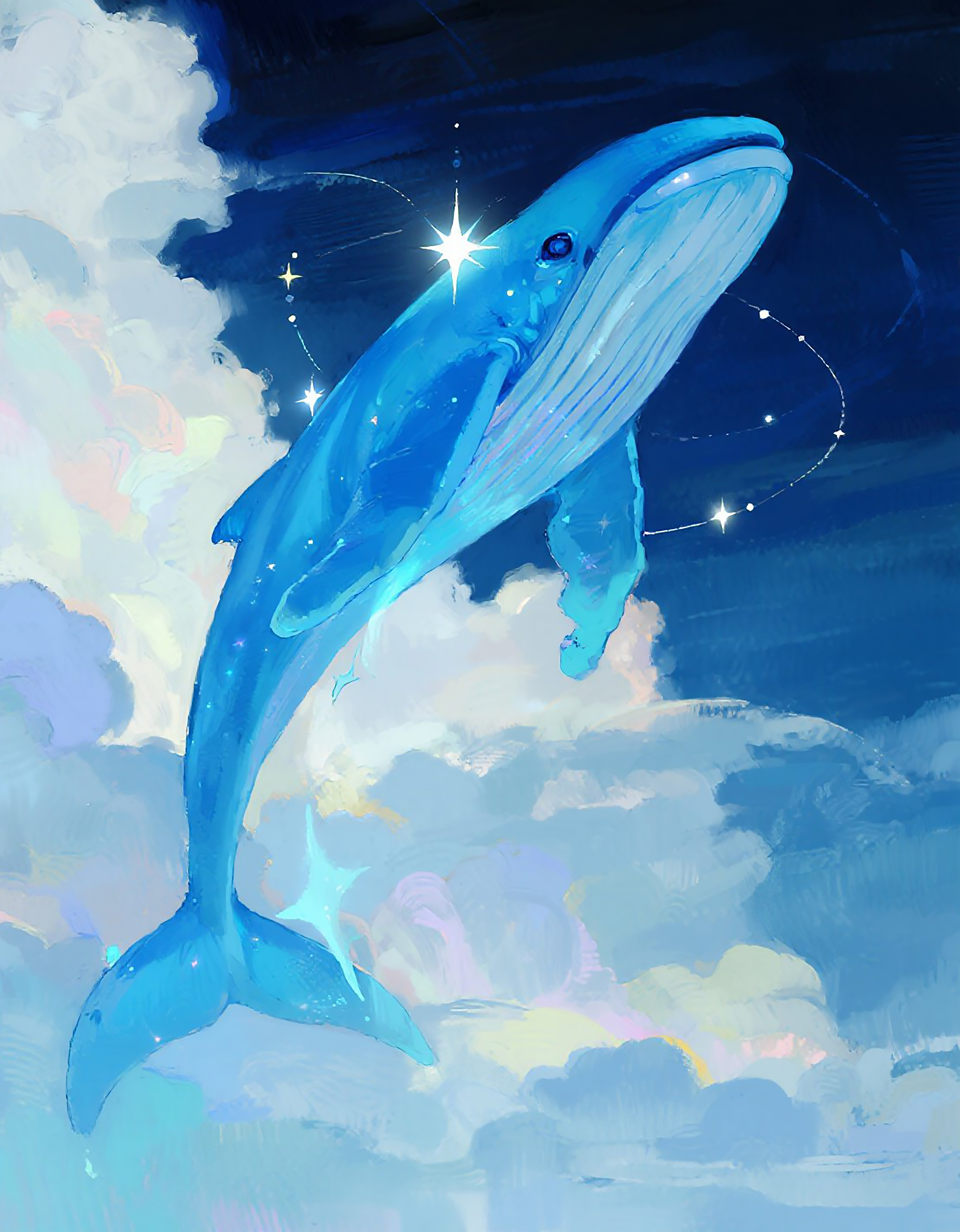 透明发光的巨大蓝鲸插画素材素材