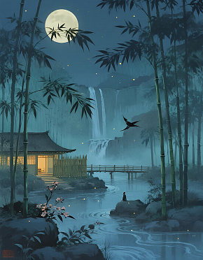 夜晚竹林风景画图片素材素材下载-众图网