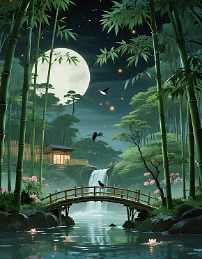 夜晚竹林风景画图片素材素材下载-众图网