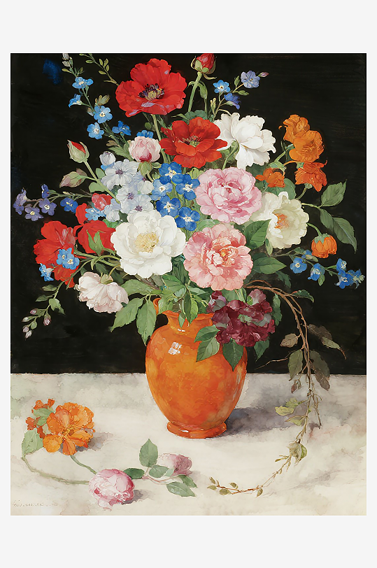 彩色陶瓷盛放的多种花卉图片-众图网