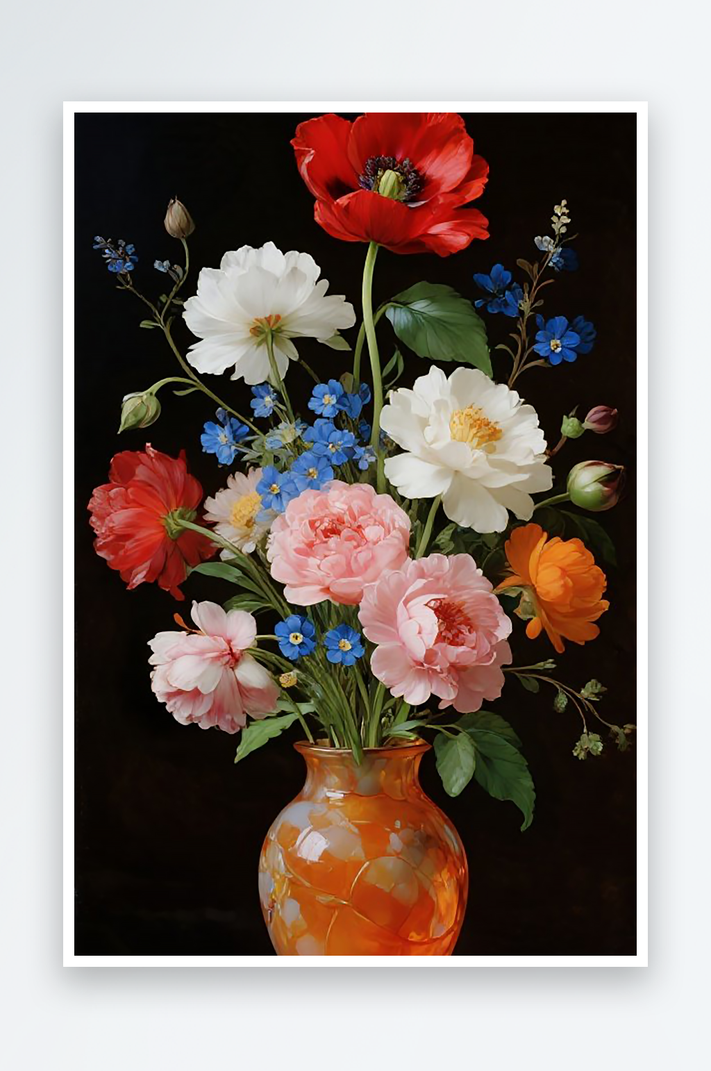 静物彩色陶瓷花卉油画图片素材