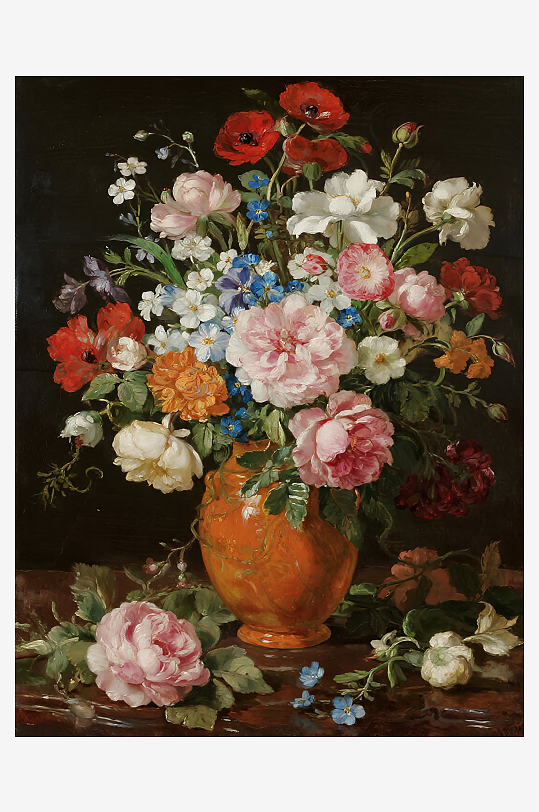 静物彩色陶瓷花卉油画图片素材-众图网