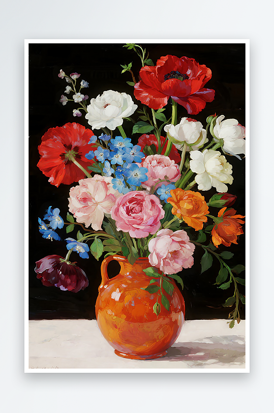 静物彩色陶瓷花卉高清油画图片-众图网