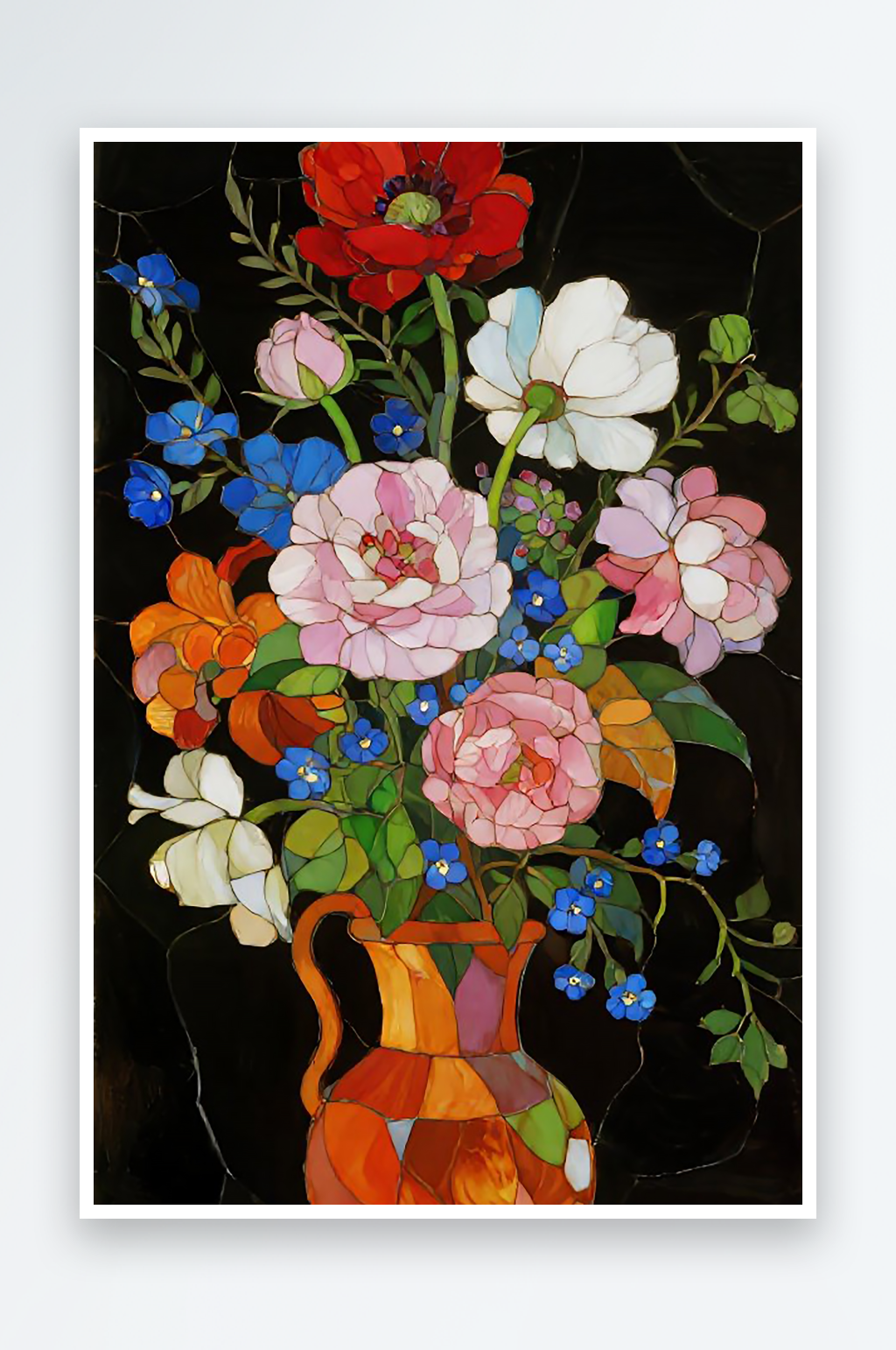 静物彩色陶瓷花卉高清油画素材