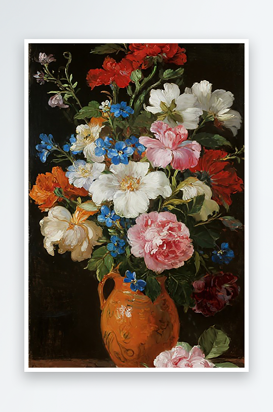 静物彩色陶瓷花卉高清油画-众图网