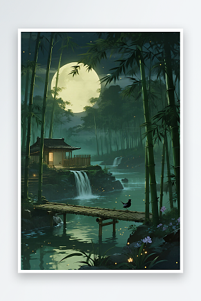 夜晚竹林风景画图片素材下载-众图网