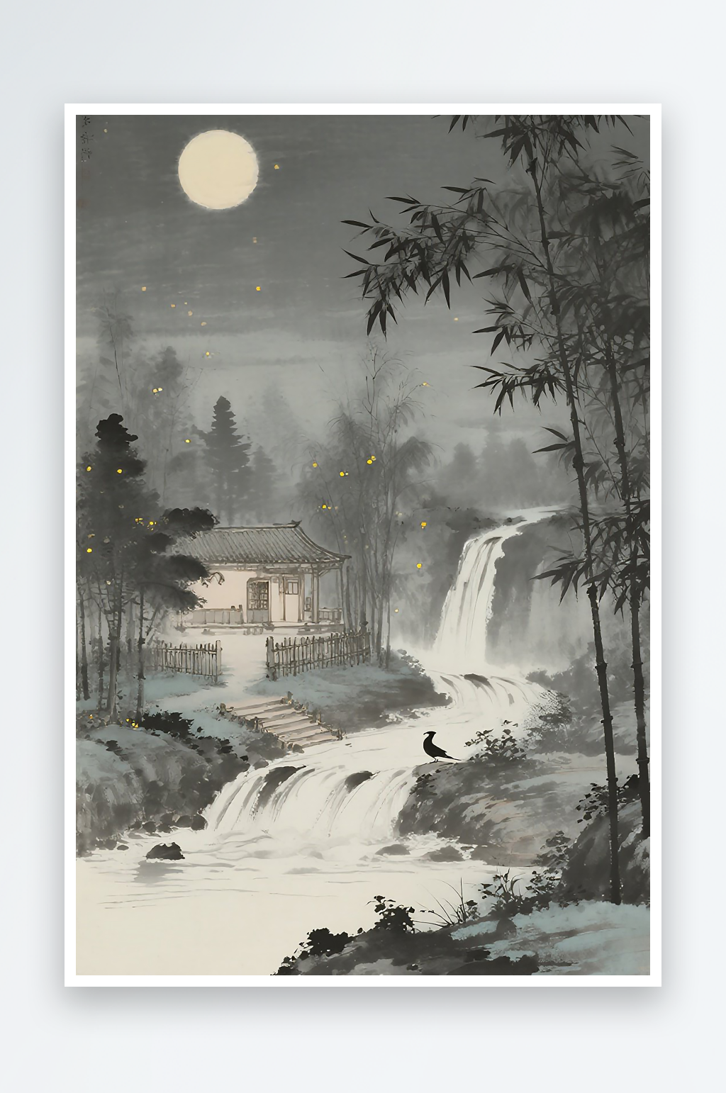 夜晚竹林风景画高清图片素材下载-众图网