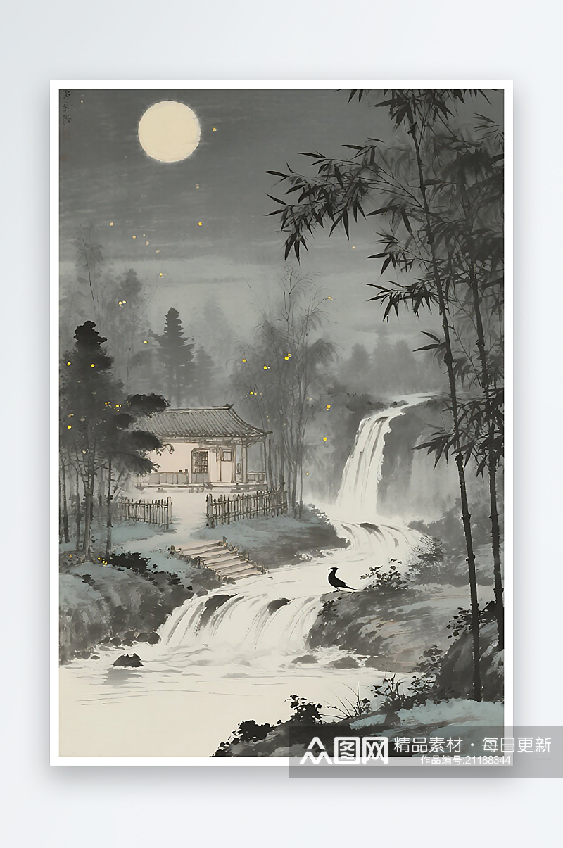 夜晚竹林风景画高清图片素材下载-众图网