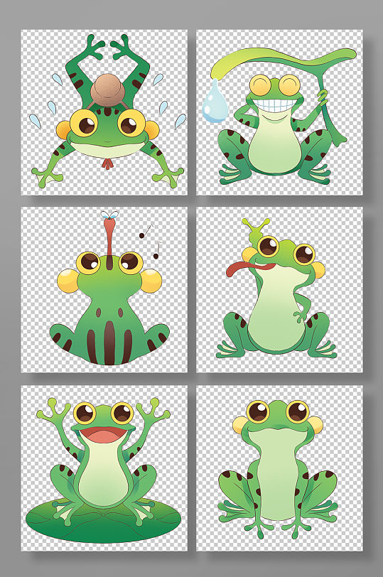 手绘夏季青蛙动物元素插画