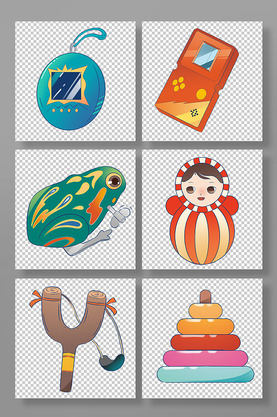 复古怀旧儿童节娱乐物品元素插画-众图网