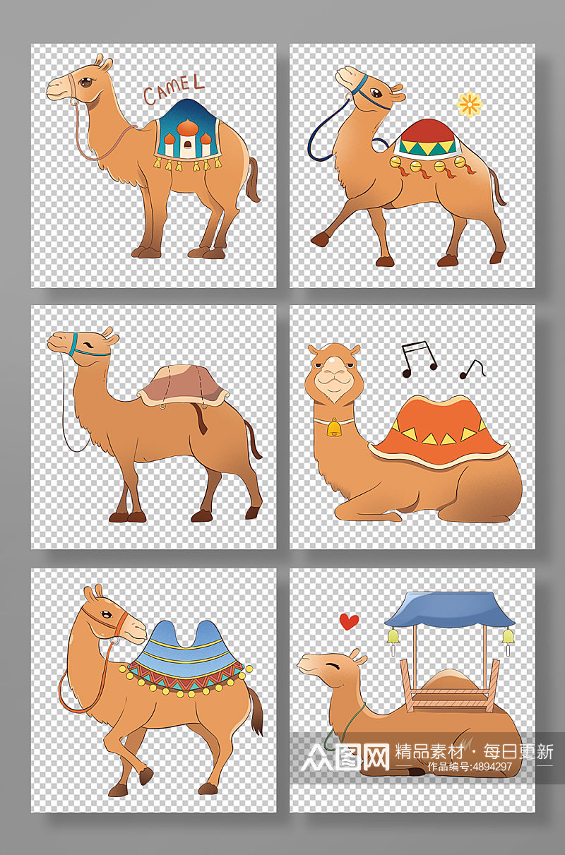 有趣沙漠骆驼动物元素插画素材