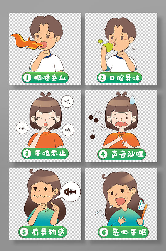 漫畫風(fēng)慢性咽喉炎疾病醫(yī)療插畫