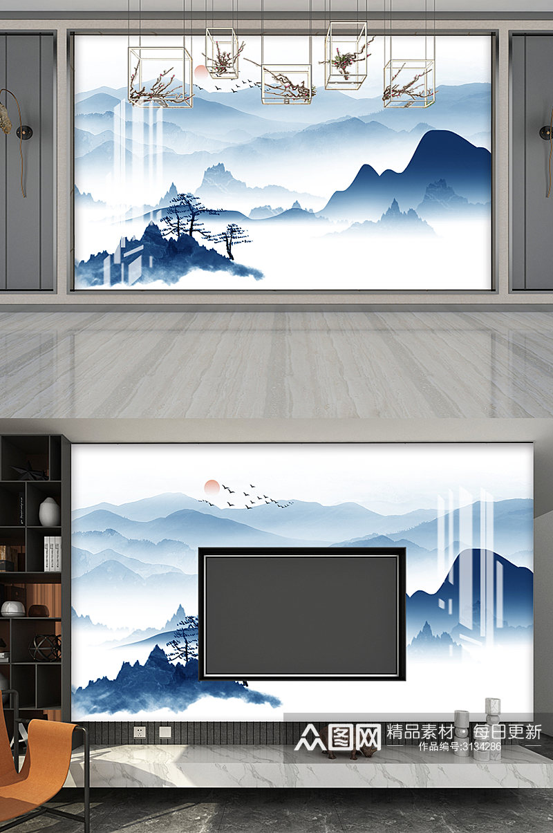 新中式山水画装饰画素材