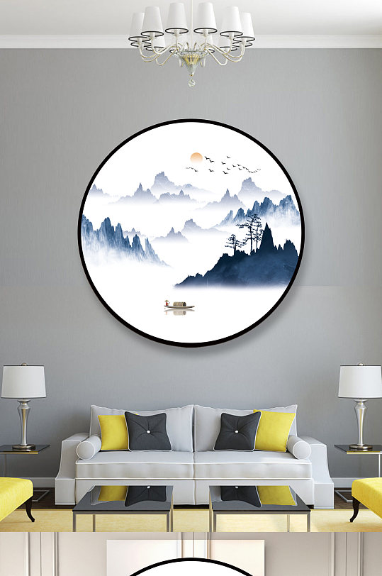 新中式山水画装饰画-众图网