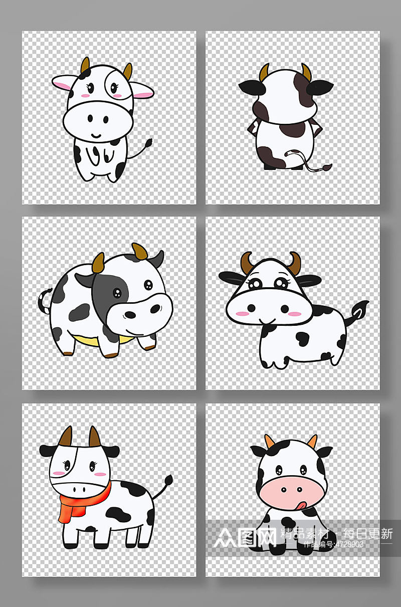 可爱奶牛插画奶牛动物元素插画素材