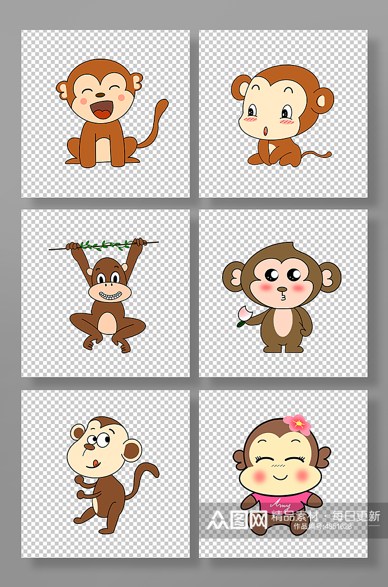 卡通猴子猴子动物元素插画素材