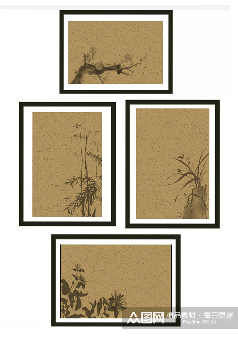 褐色中国风梅兰竹菊背景素材