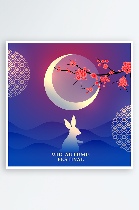 中秋玉兔月亮背景插画