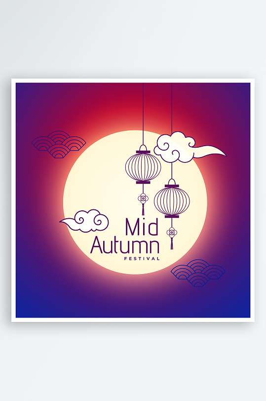 中秋玉兔月亮背景插画